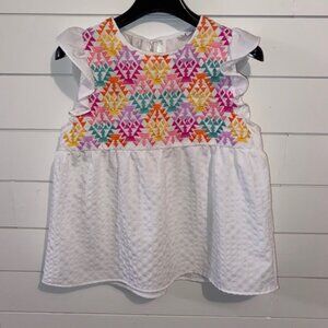 THML See The Change Top – White, Colorful Threading,XS Bow in Back Ruffle Sleeve
